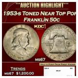 1953-s Franklin Half Dollar Toned Near Top Pop 50c