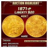 1871-p Gold Liberty Double Eagle $20 ms62 USCG