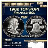 1962 Proof Franklin Half Dollar TOP POP! 50c pr69