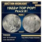 1922-p Peace Dollar TOP POP! $1 ms67 SEGS