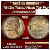 1942-s Jefferson Nickel Toned Near Top Pop 5c ms68