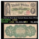 1862 $5 Red Seal United States Note Grades vf, ver