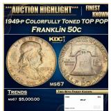 1949-p Franklin Half Dollar Colorfully Toned TOP P
