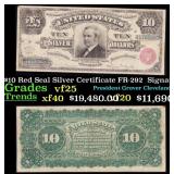 1886 $10 Red Seal Silver Certificate "Tombstone" F