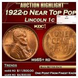 1922-d Lincoln Cent Near Top Pop 1c ms65+ rd SEGS