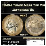 1946-s Jefferson Nickel Toned Near Top Pop 5c ms67