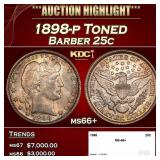 1898-p Barber Quarter Toned 25c ms66+ SEGS