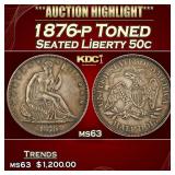 1876-p Seated Half Dollar Toned 50c ms63 USCG