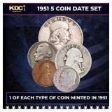 1951 5 Coin Date Set, 1 Of Each Type Of Coin Minte