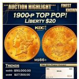 1900-p Gold Liberty Double Eagle TOP POP! $20 ms66