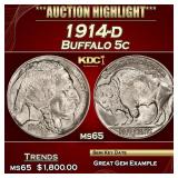 1914-d Buffalo Nickel 5c ms65 SEGS