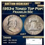 1953-s Franklin Half Dollar Toned Top Pop! 50c ms6