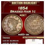 1854 Braided Hair Large Cent 1c ms65+ bn SEGS
