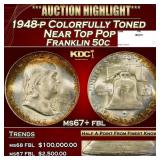 1948-p Franklin Half Dollar Colorfully Toned Near