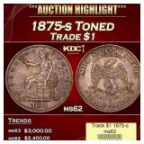 1875-s Trade Dollar Toned $1 ms62 USCG
