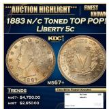 1883 n/c Liberty Nickel Toned TOP POP! 5c ms67+ SE