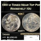 1951-d Roosevelt Dime Toned Near Top Pop 10c ms67+