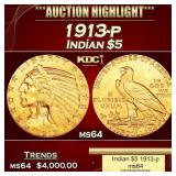 1913-p Gold Indian Half Eagle $5 ms64 USCG