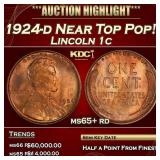 1924-d Lincoln Cent Near Top Pop! 1c ms65+ rd SEGS