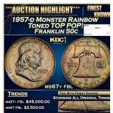 1957-d Franklin Half Dollar Monster Rainbow Toned