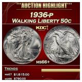 1936-p Walking Liberty Half Dollar 50c ms66+ SEGS