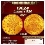 1902-p Gold Liberty Double Eagle $20 ms64+ SEGS