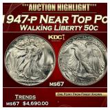 1947-p Walking Liberty Half Dollar Near Top Pop 50