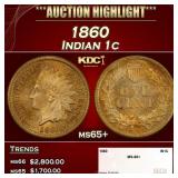 1860 Indian Cent 1c ms65+ SEGS
