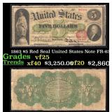1863 $5 Red Seal United States Note Grades vf+ FR-