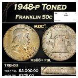 1948-p Franklin Half Dollar Toned 50c ms66+ fbl SE