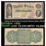 1863 $5 Red Seal United States Note Grades vf+ FR-