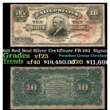 1886 $10 Red Seal Silver Certificate "Tombstone" F