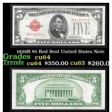 1928B $5 Red Seal United States Note Grades Choice