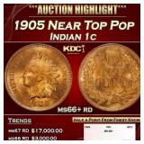 1905 Indian Cent Near Top Pop 1c ms66+ rd SEGS