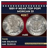 1891-p Morgan Dollar Near Top Pop! $1 ms66 SEGS