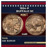 1924-p Buffalo Nickel 5c ms65 SEGS