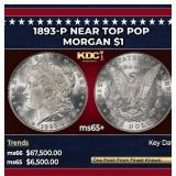 1893-p Morgan Dollar Near Top Pop $1 ms65+ SEGS