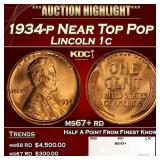1934-p Lincoln Cent Near Top Pop 1c ms67+ rd SEGS