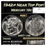 1942-p Mercury Dime Near Top Pop! 10c ms67+ fsb SE