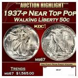 1937-p Walking Liberty Half Dollar Near Top Pop 50