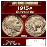 1915-p Buffalo Nickel 5c ms66 SEGS