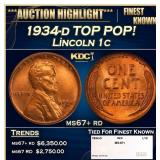 1934-d Lincoln Cent TOP POP! 1c ms67+ rd SEGS