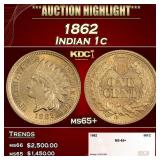 1862 Indian Cent 1c ms65+ SEGS