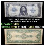 1923 $1 large size Silver Certificate Grades vf++