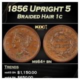 1856 Upright 5 Braided Hair Large Cent 1c Grades m