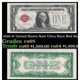 1928 $1 United States Note Ultra Rare Red Seal Gra
