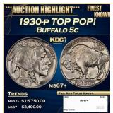 1930-p Buffalo Nickel TOP POP! 5c ms67+ SEGS