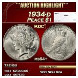 1934-d Peace Dollar $1 ms64+ SEGS