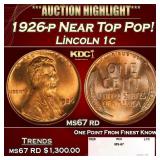 1926-p Lincoln Cent Near Top Pop! 1c ms67 rd SEGS