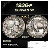1936-p Buffalo Nickel 5c ms67 SEGS